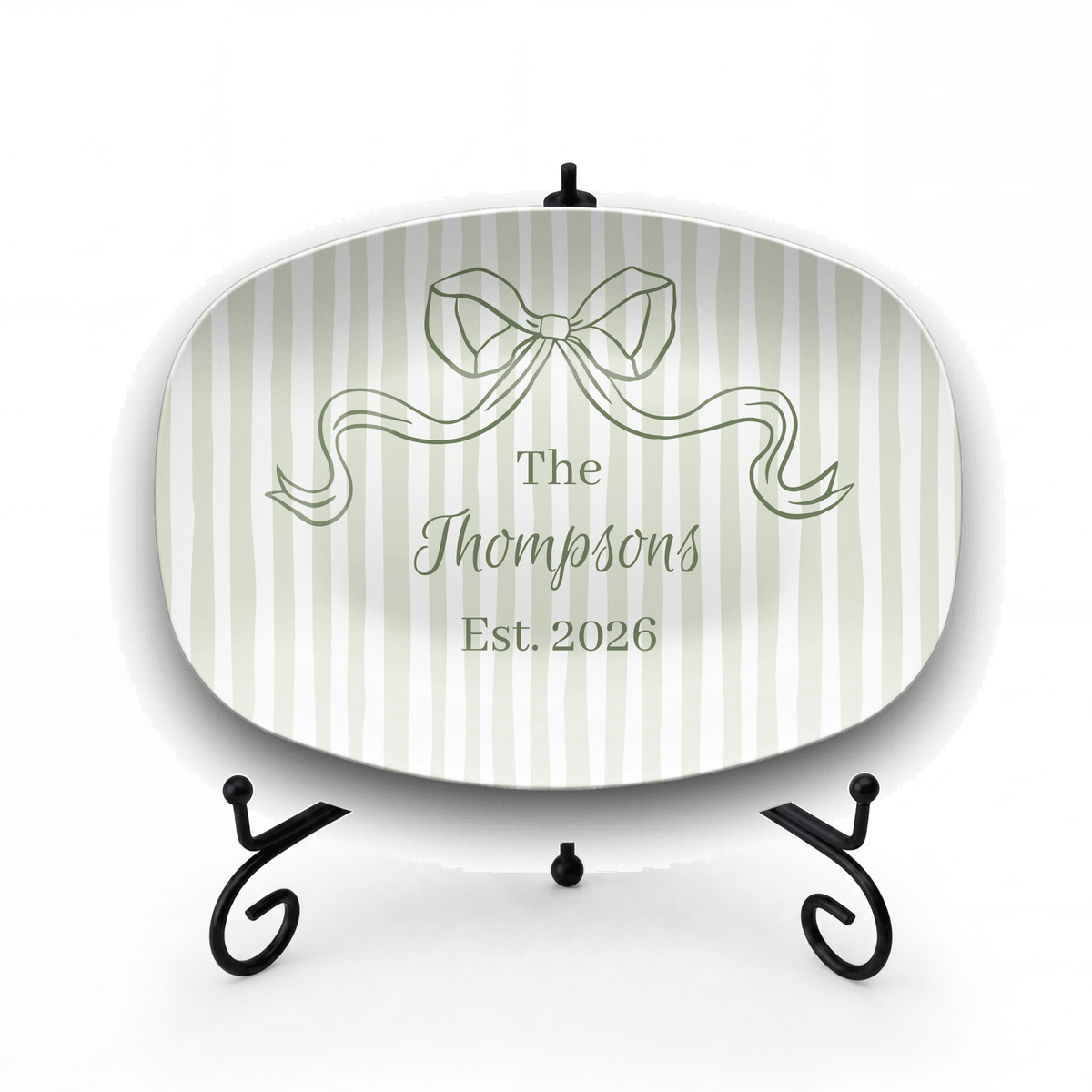 Personalized Sage Green Striped Platter Platter + Stand + Gift Box by Lil Plate Shop