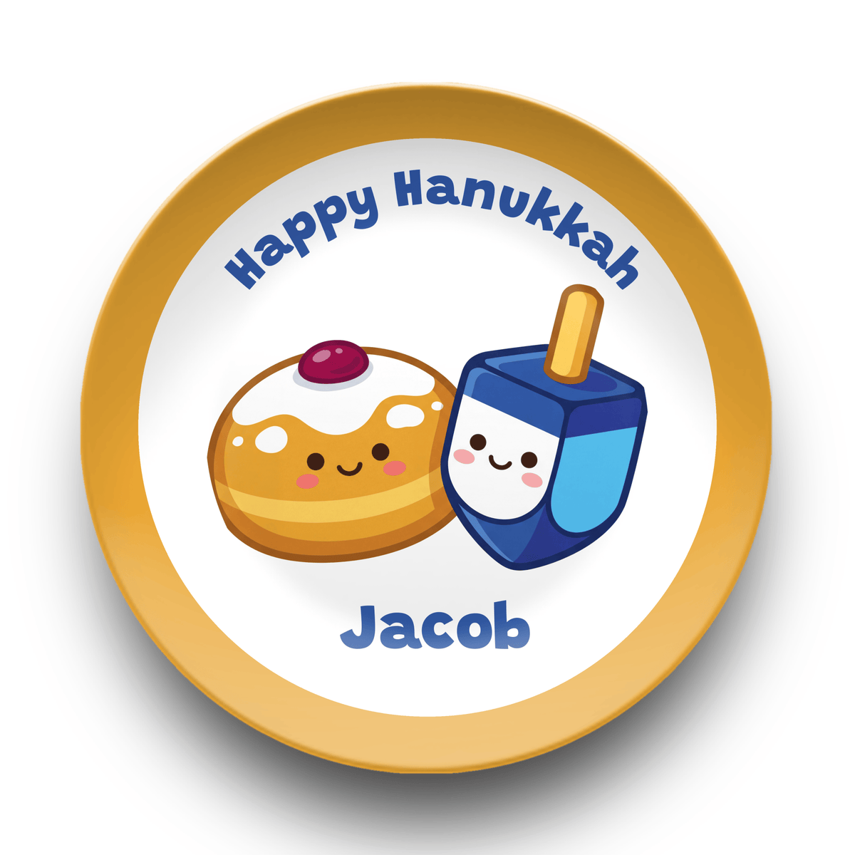 Personalized Hanukkah Plate | Cute Sufganiyah & Dreidel Kids Plate Plate by Lil Plate Shop