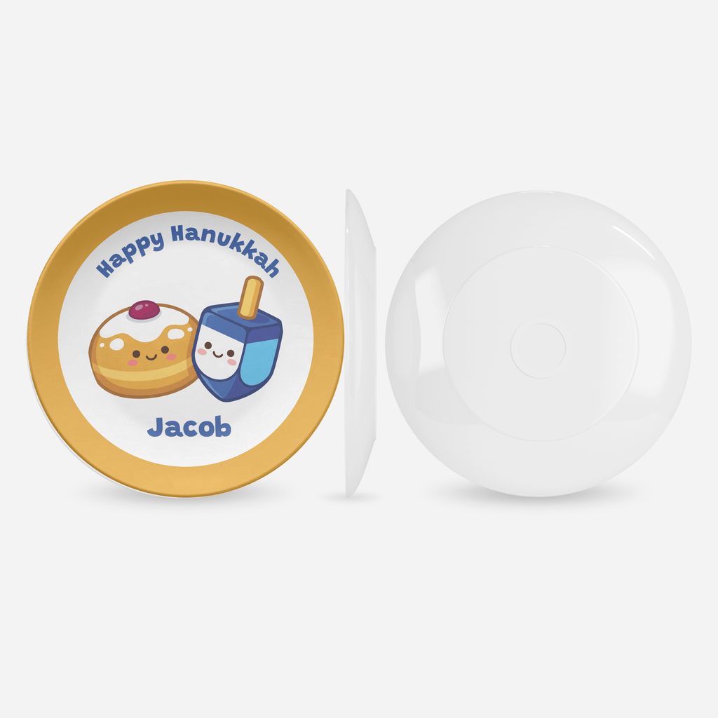 Personalized Hanukkah Plate | Cute Sufganiyah & Dreidel Kids Plate by Lil Plate Shop