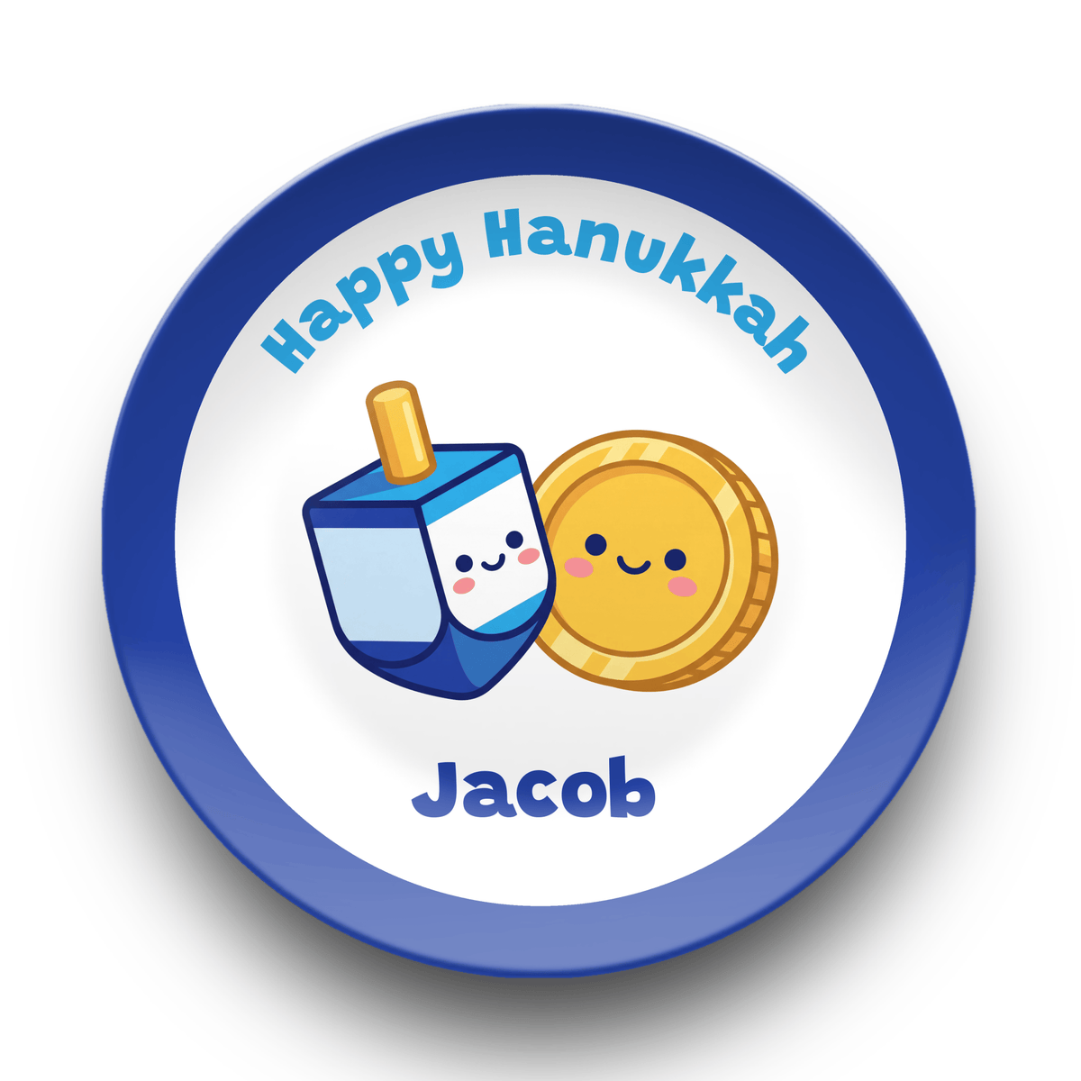 Personalized Hanukkah Plate | Cute Dreidel & Gelt Kids Plate Plate by Lil Plate Shop