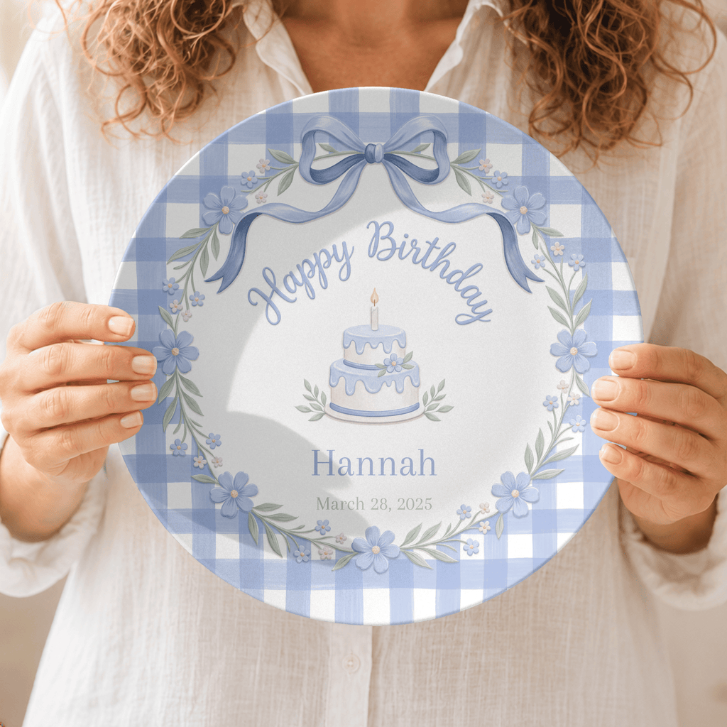 Blue Gingham Bow Birthday Plate by Lil Plate Shop