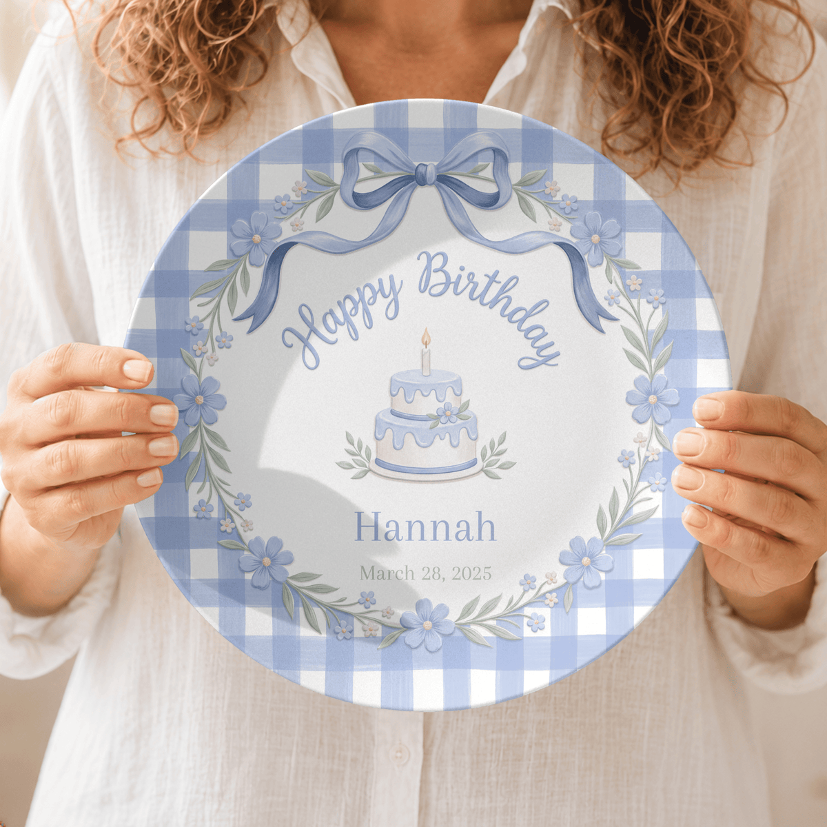 Blue Gingham Bow Birthday Plate by Lil Plate Shop