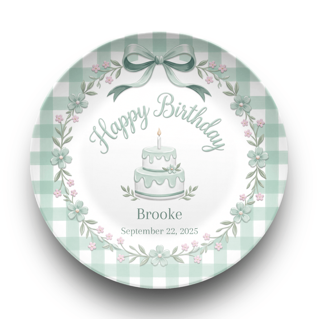 Green Gingham Bow Birthday Plate Plate by Lil Plate Shop