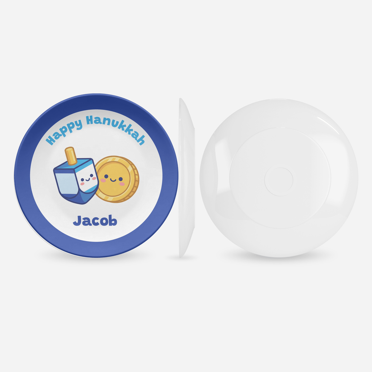 Personalized Hanukkah Plate | Cute Dreidel & Gelt Kids Plate by Lil Plate Shop