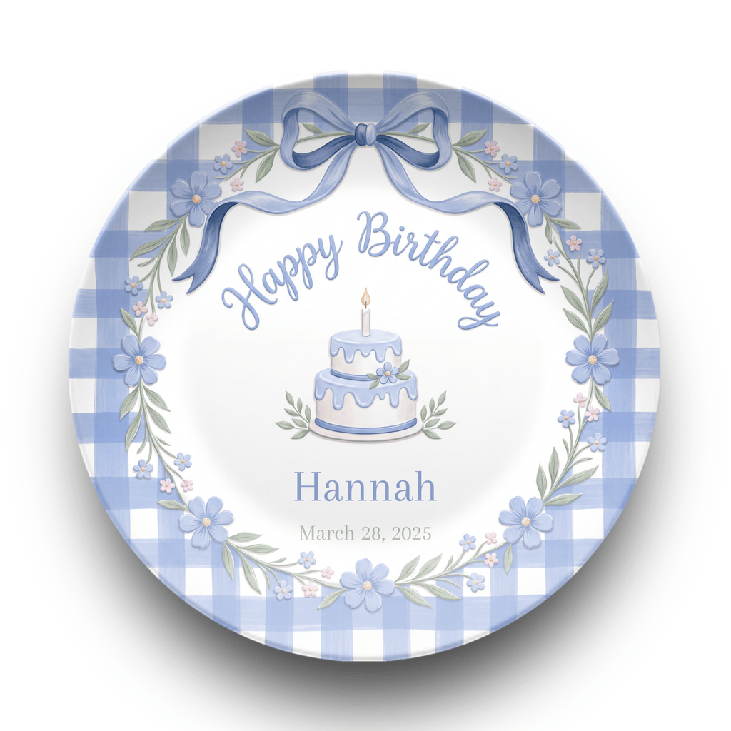 Blue Gingham Bow Birthday Plate Plate by Lil Plate Shop