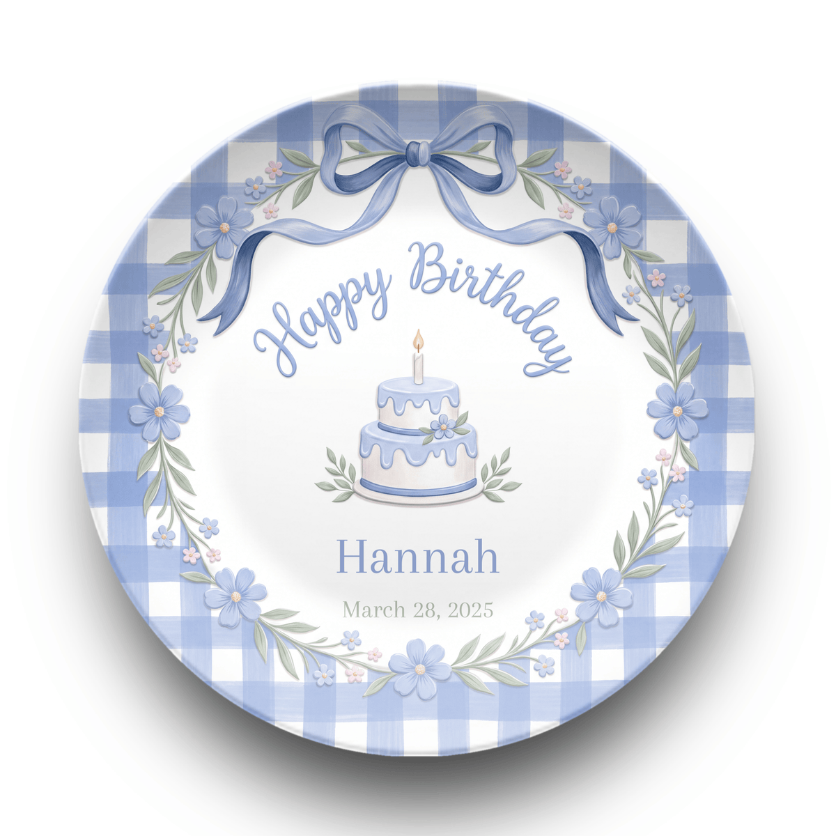 Blue Gingham Bow Birthday Plate Plate by Lil Plate Shop