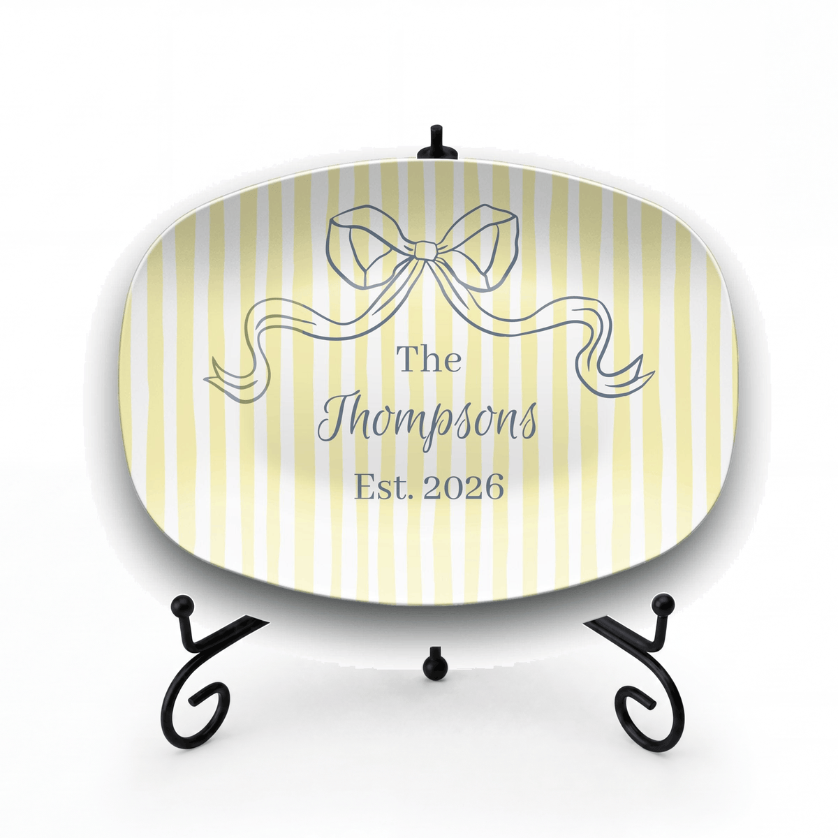 Personalized Yellow Striped Platter Platter + Stand + Gift Box by Lil Plate Shop