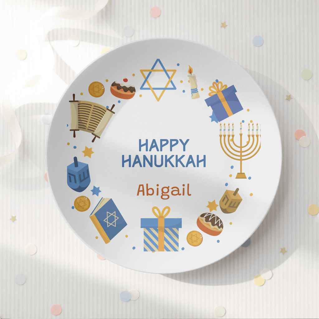 Personalized Happy Hanukkah Graphic Plate by Lil Plate Shop