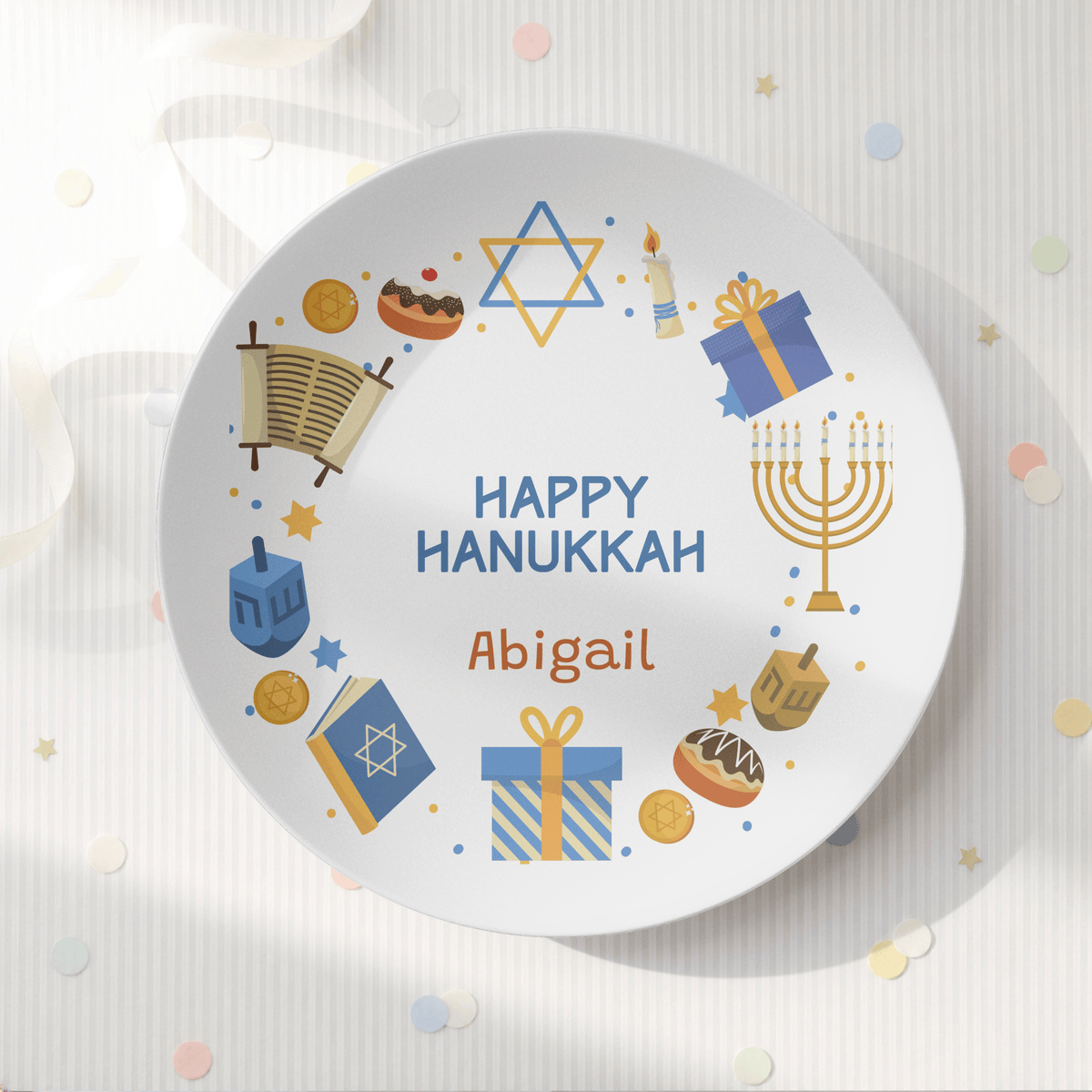Personalized Happy Hanukkah Graphic Plate by Lil Plate Shop