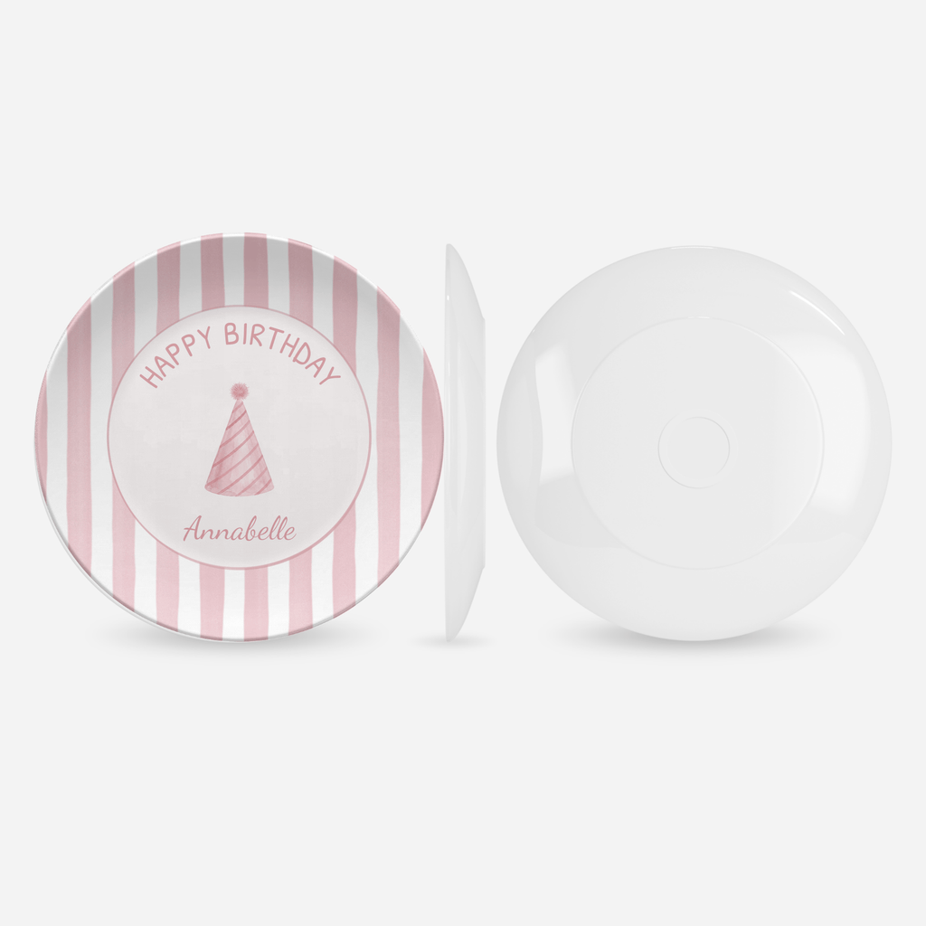 Custom Pink Striped Birthday Plate by Lil Plate Shop