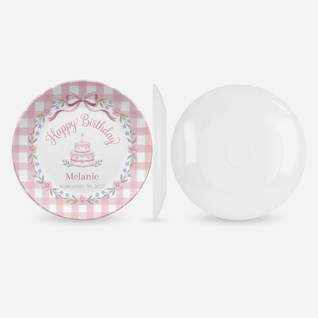 Pink Gingham Bow Birthday Plate by Lil Plate Shop