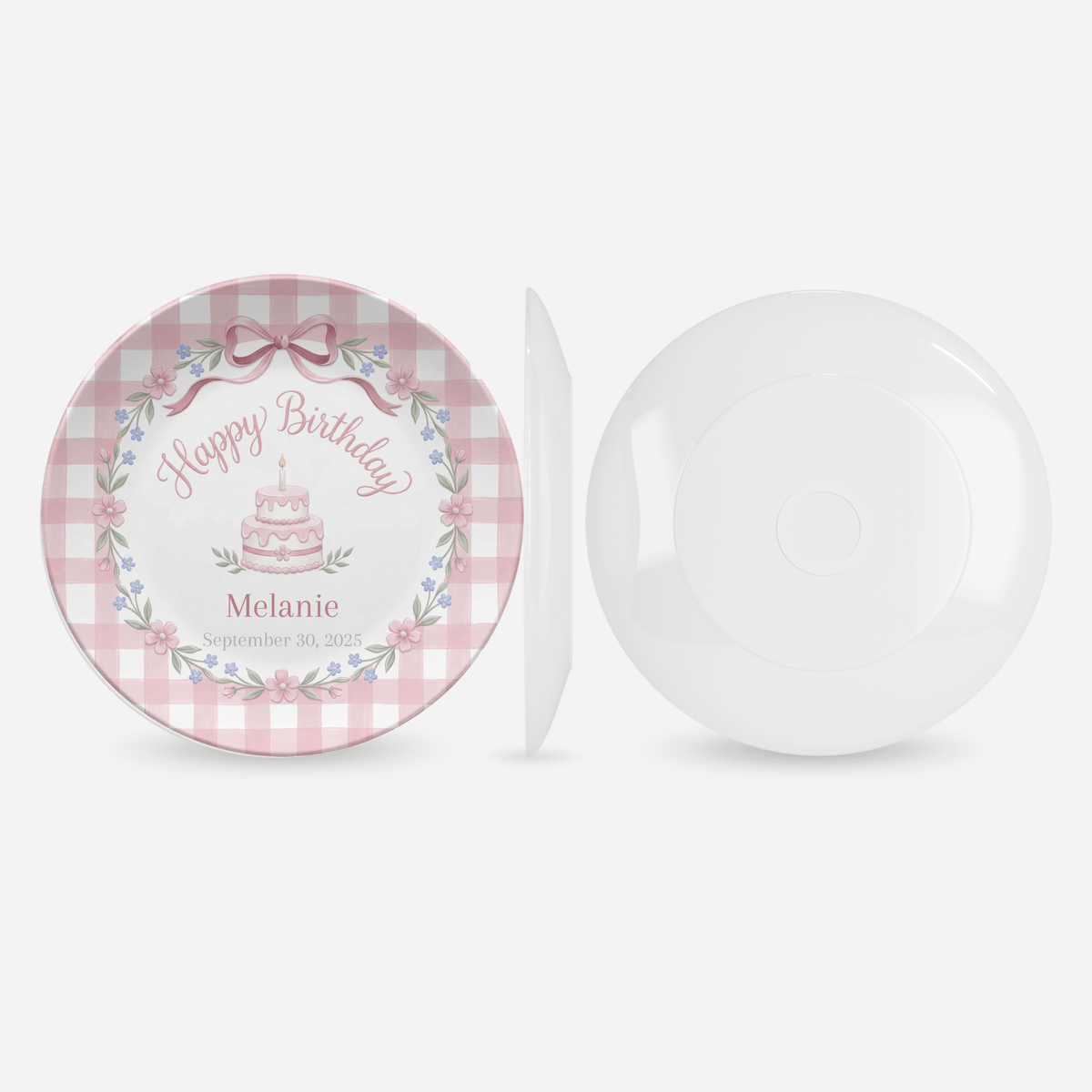 Pink Gingham Bow Birthday Plate by Lil Plate Shop