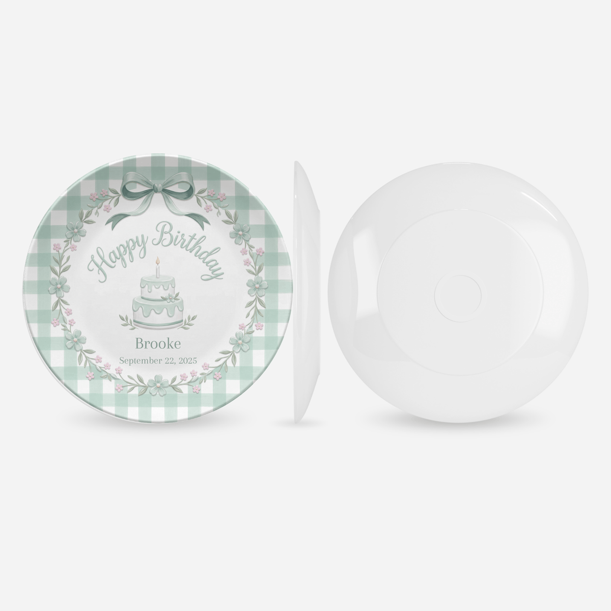 Green Gingham Bow Birthday Plate by Lil Plate Shop