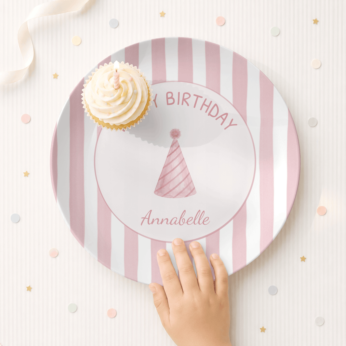 Custom Pink Striped Birthday Plate by Lil Plate Shop