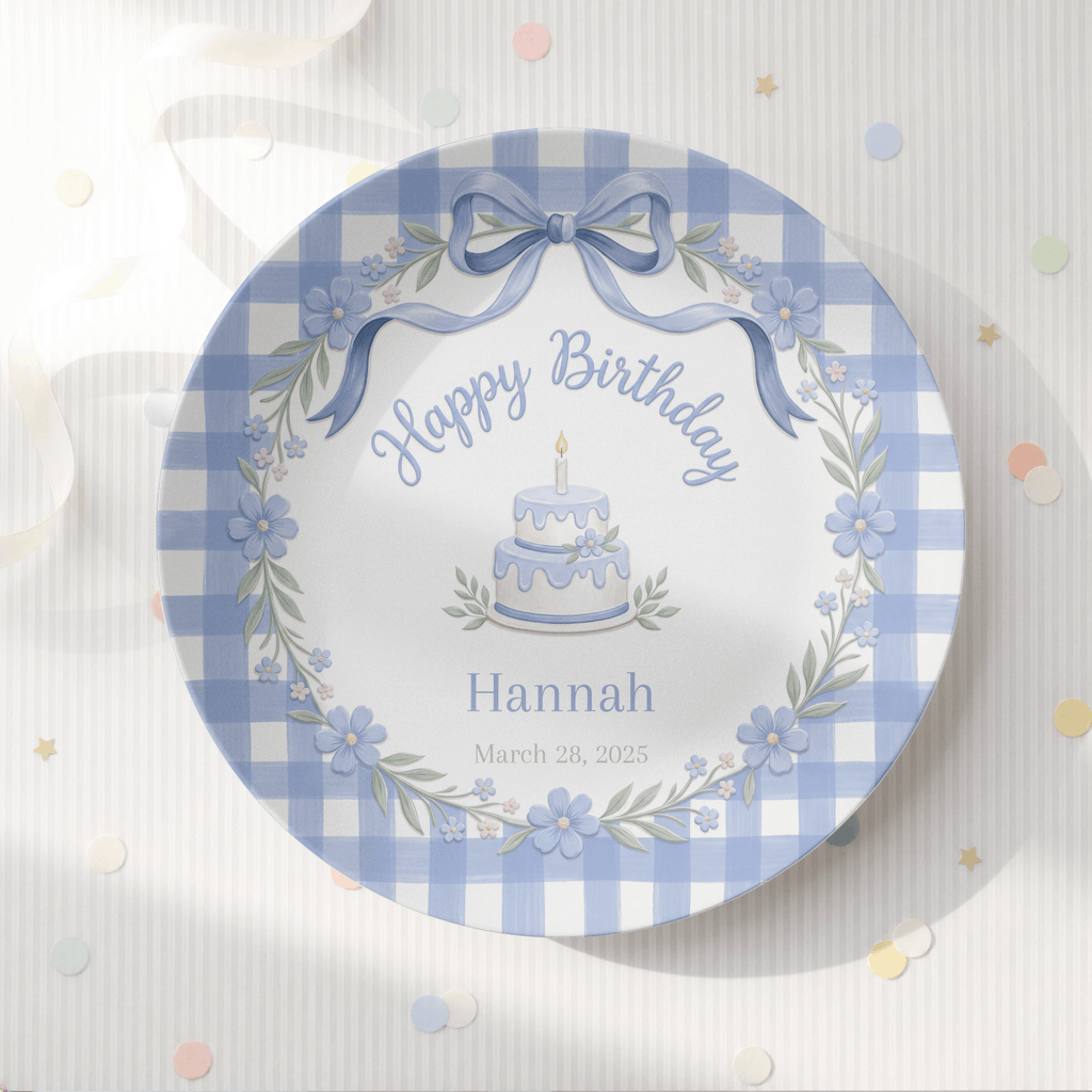 Blue Gingham Bow Birthday Plate by Lil Plate Shop