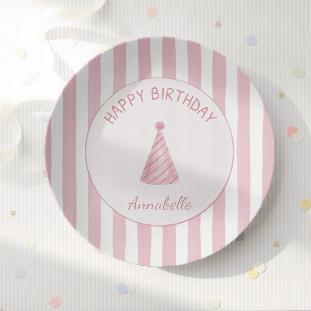 Custom Pink Striped Birthday Plate by Lil Plate Shop