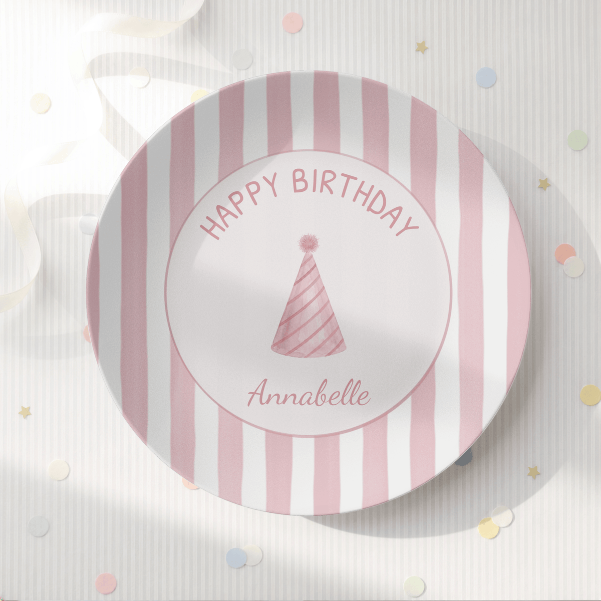 Custom Pink Striped Birthday Plate by Lil Plate Shop