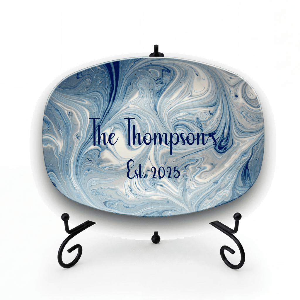 Personalized Blue Swirl Platter Platter + Stand + Gift Box by Lil Plate Shop