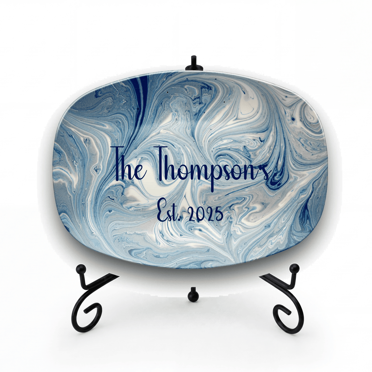 Personalized Blue Swirl Platter Platter + Stand + Gift Box by Lil Plate Shop