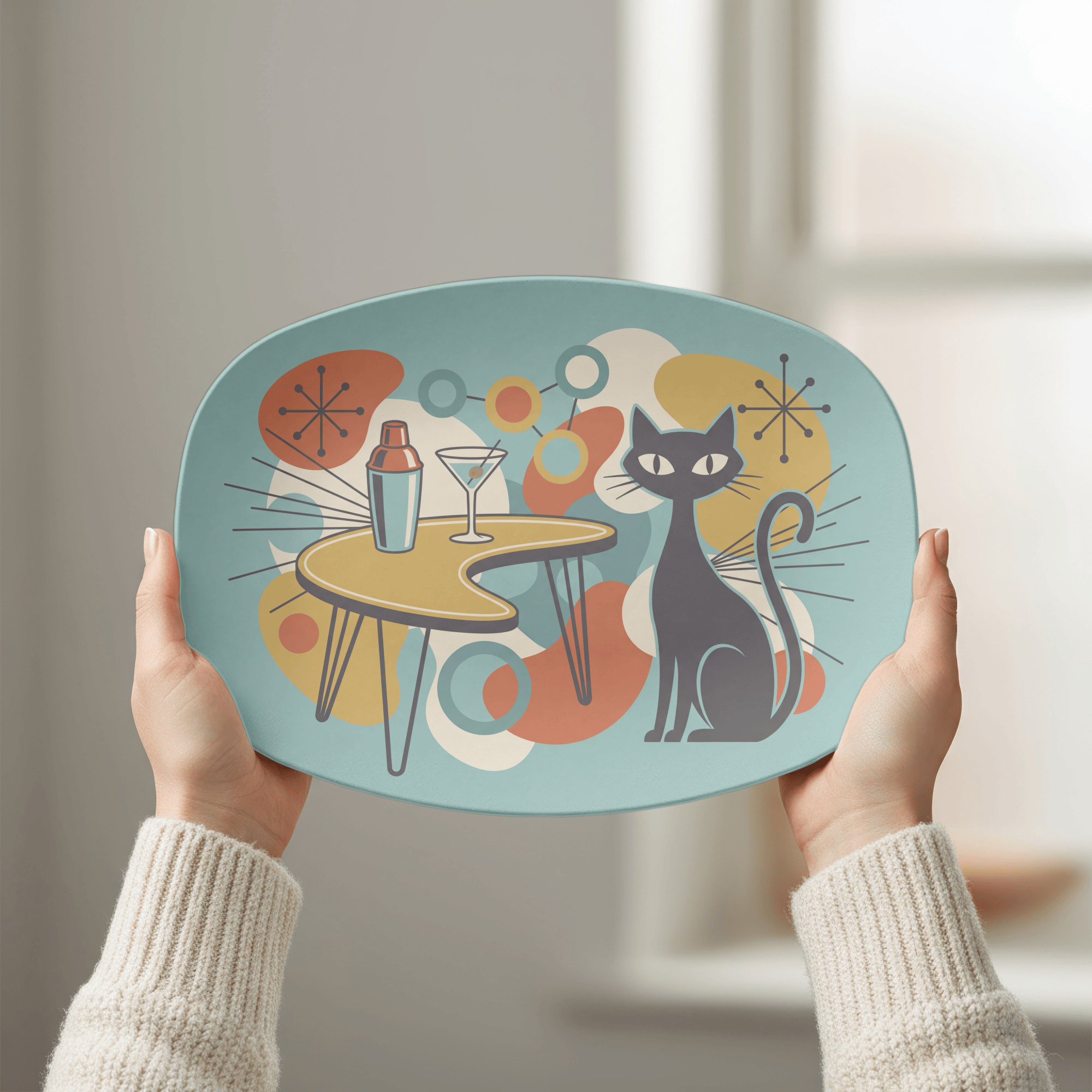 Atomic Cat Cocktail Hour Serving Platter by Lil Plate Shop