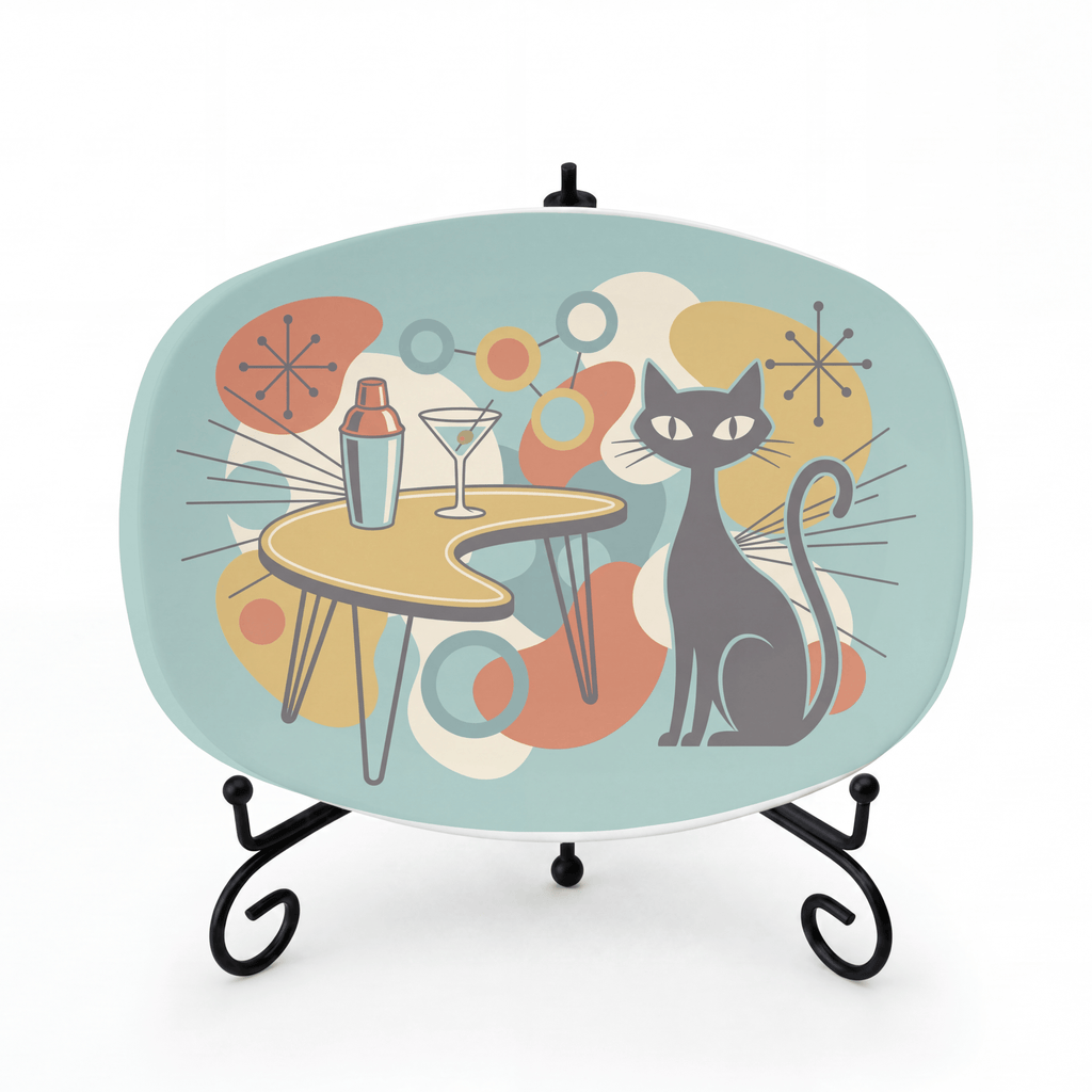 Atomic Cat Cocktail Hour Serving Platter Platter + Stand + Gift Box by Lil Plate Shop