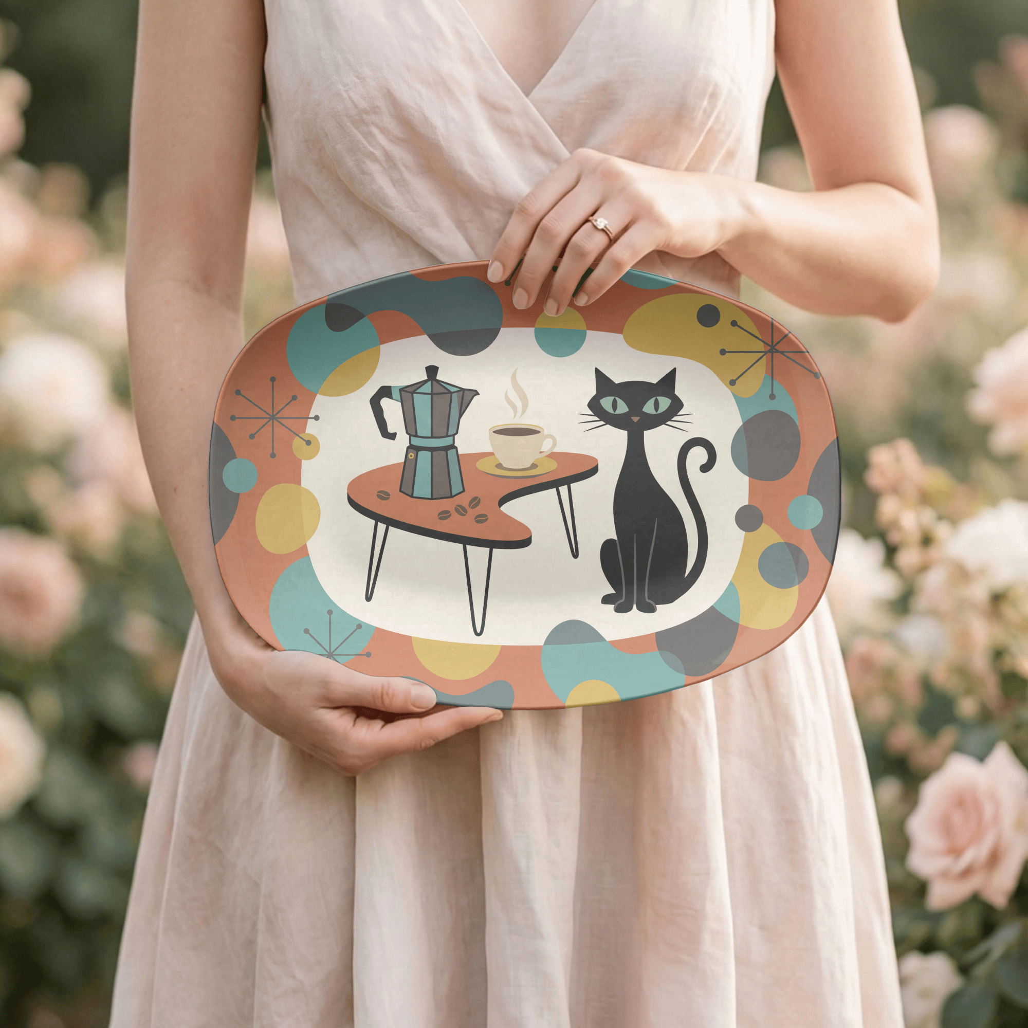 Atomic Cat Coffee Bar Serving Platter by Lil Plate Shop