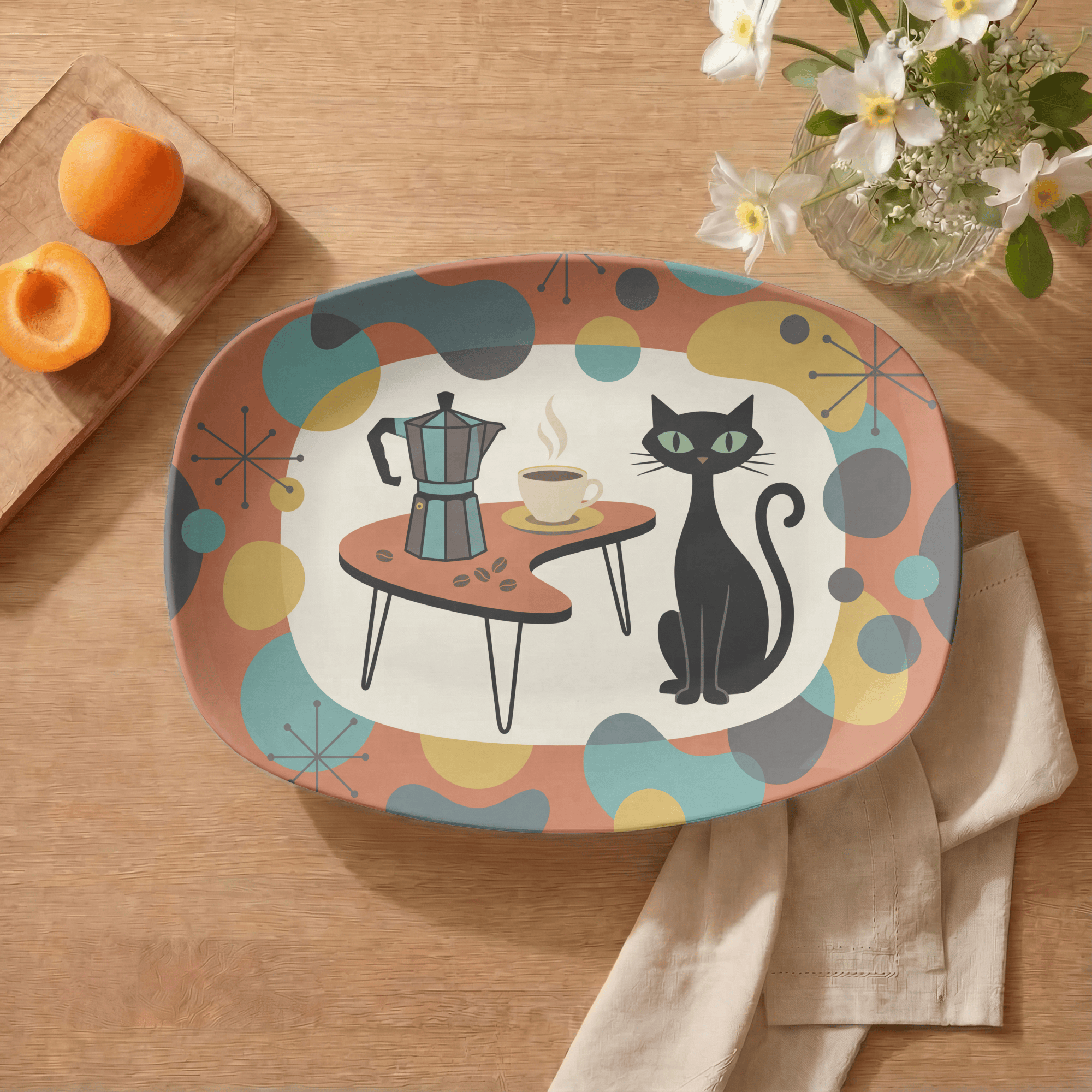 Atomic Cat Coffee Bar Serving Platter by Lil Plate Shop