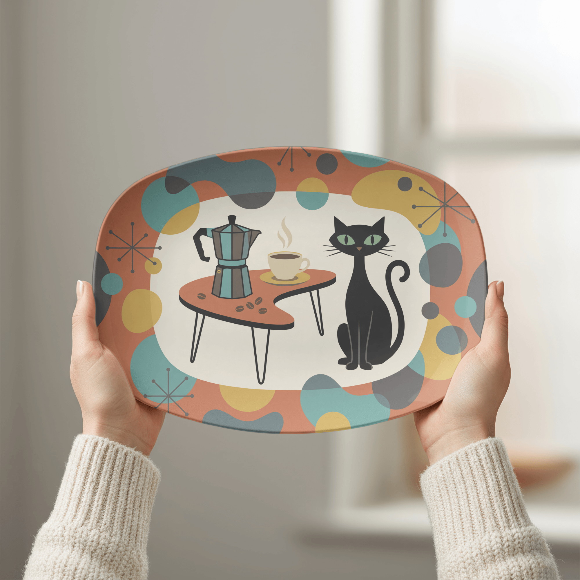 Atomic Cat Coffee Bar Serving Platter by Lil Plate Shop