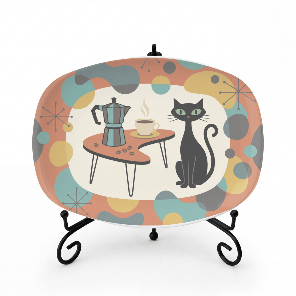 Atomic Cat Coffee Bar Serving Platter Platter + Stand + Gift Box by Lil Plate Shop