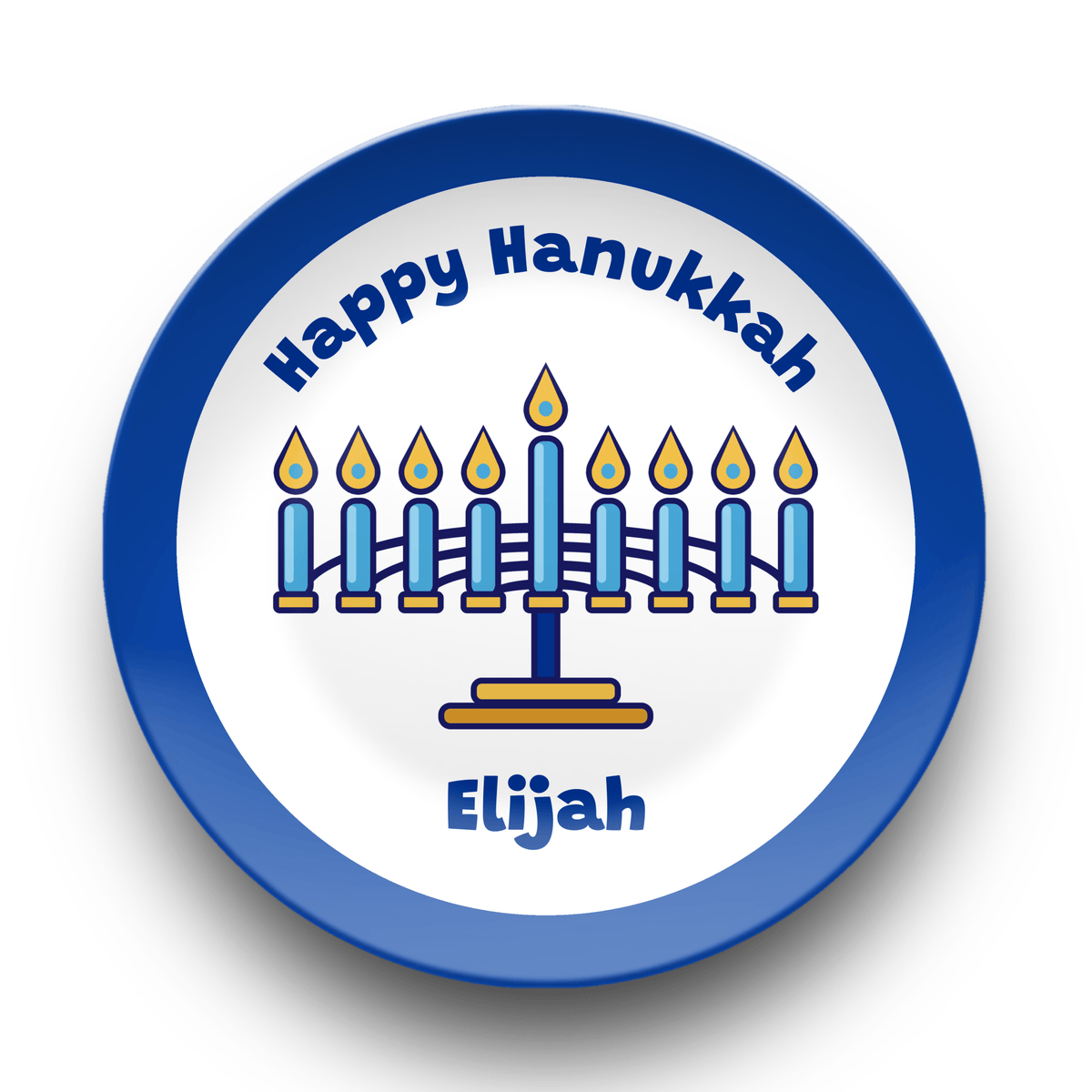 Personalized Menorah Hanukkah Plate | Classic Blue Rim Kids Chanukah Plate Plate by Lil Plate Shop