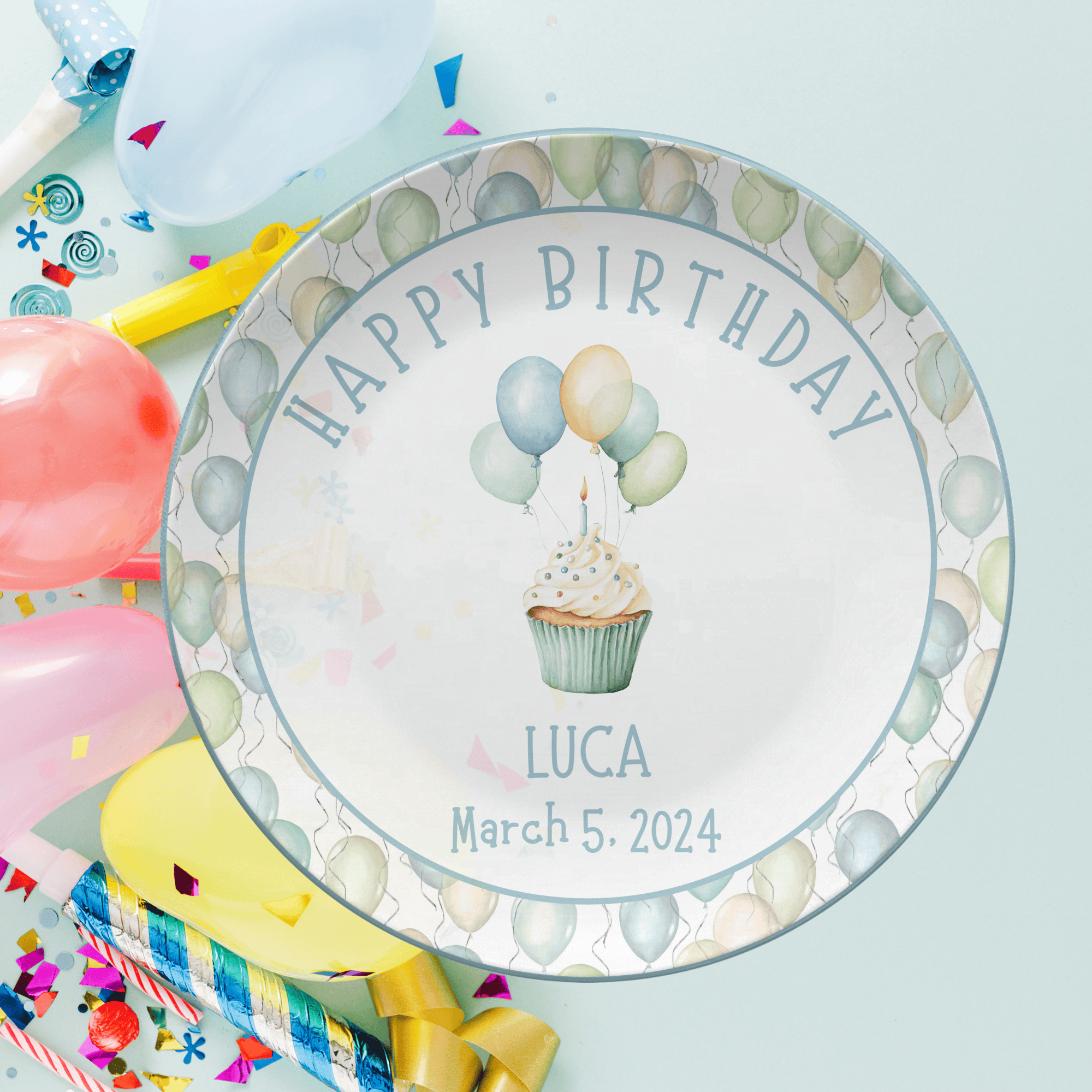 Balloon Border Birthday Plate by Lil Plate Shop