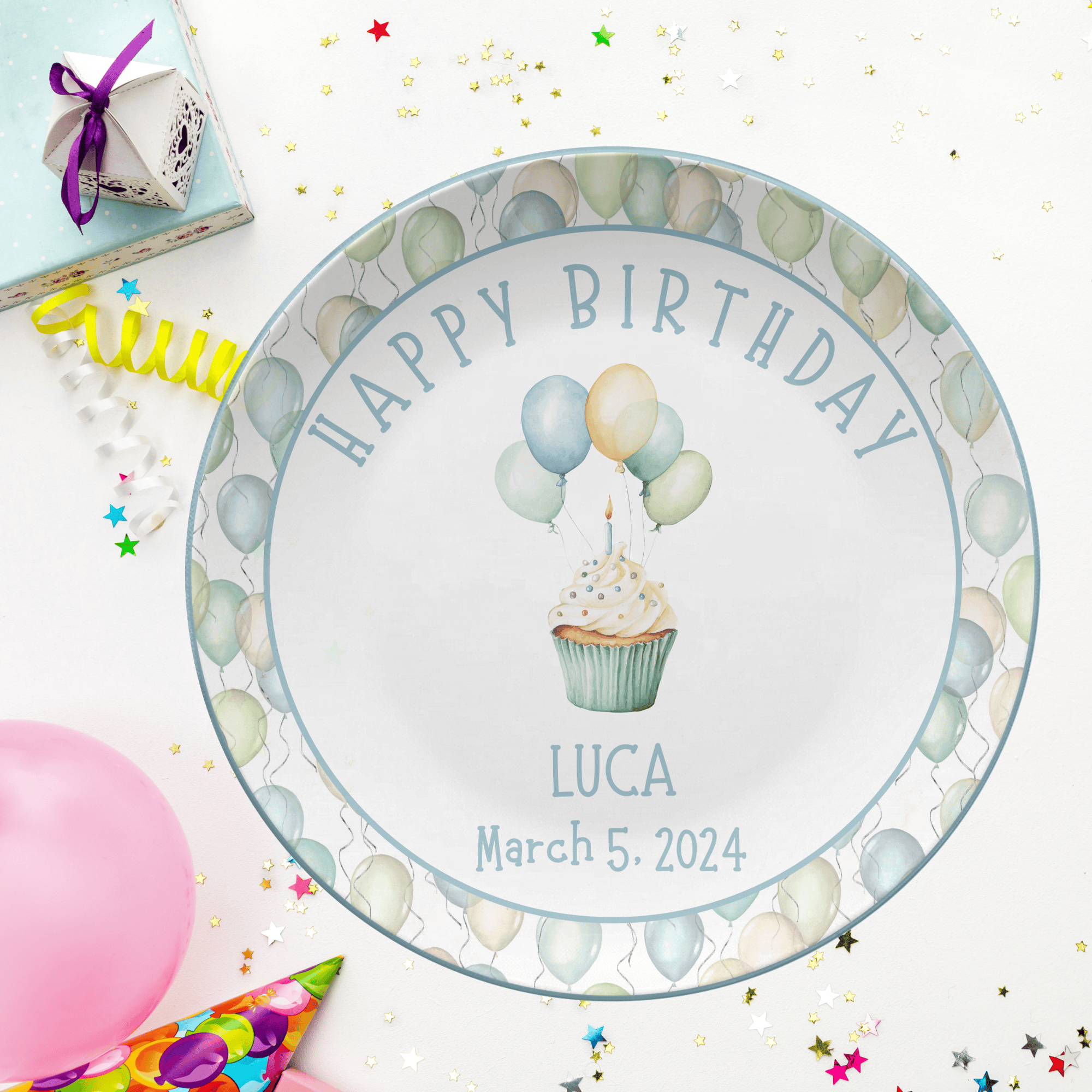 Balloon Border Birthday Plate by Lil Plate Shop