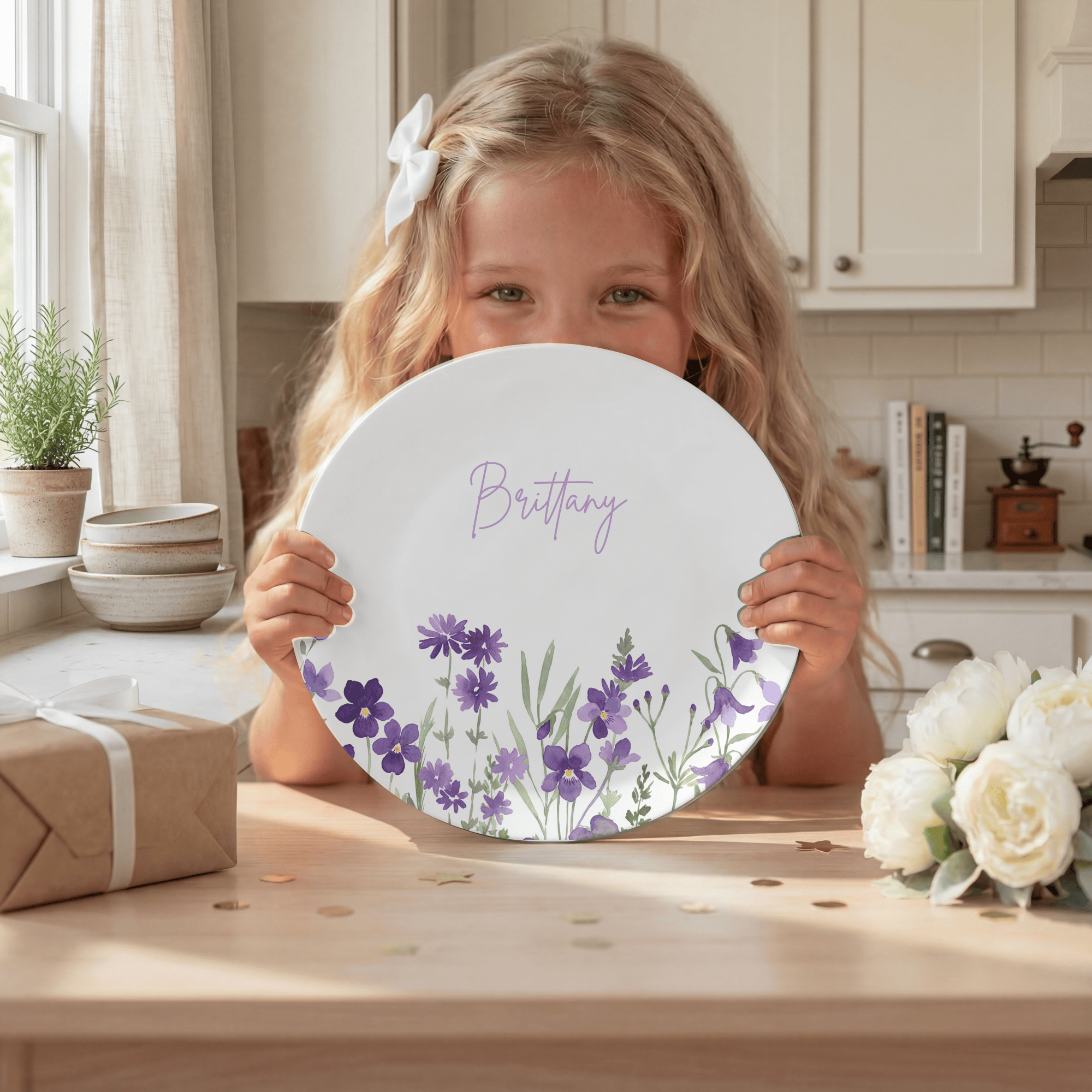 Birth Flower Name Plate by Lil Plate Shop