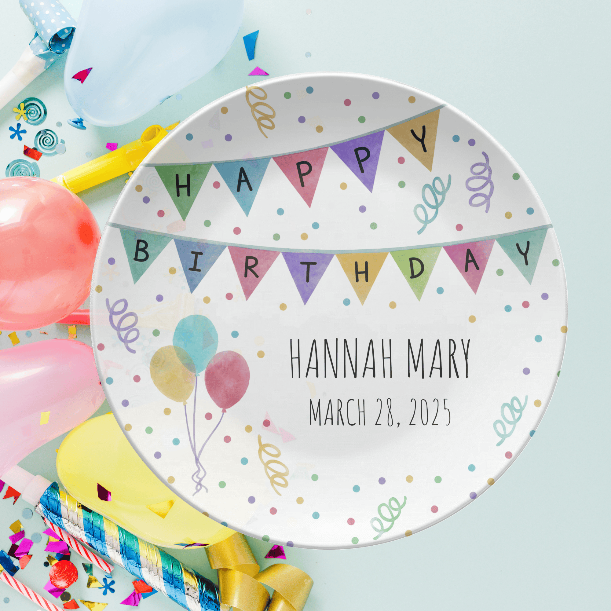 Birthday Banner Balloon Plate by Lil Plate Shop