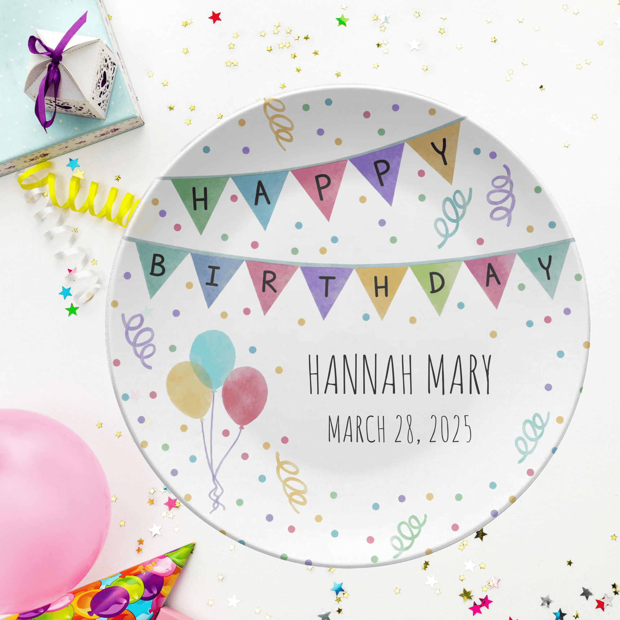 Birthday Banner Balloon Plate by Lil Plate Shop