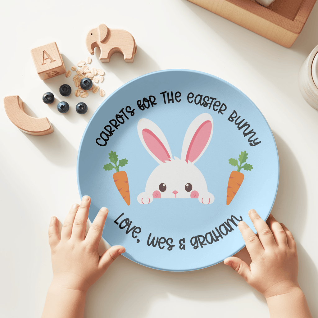 Blue Carrots Easter Bunny Plate by Lil Plate Shop