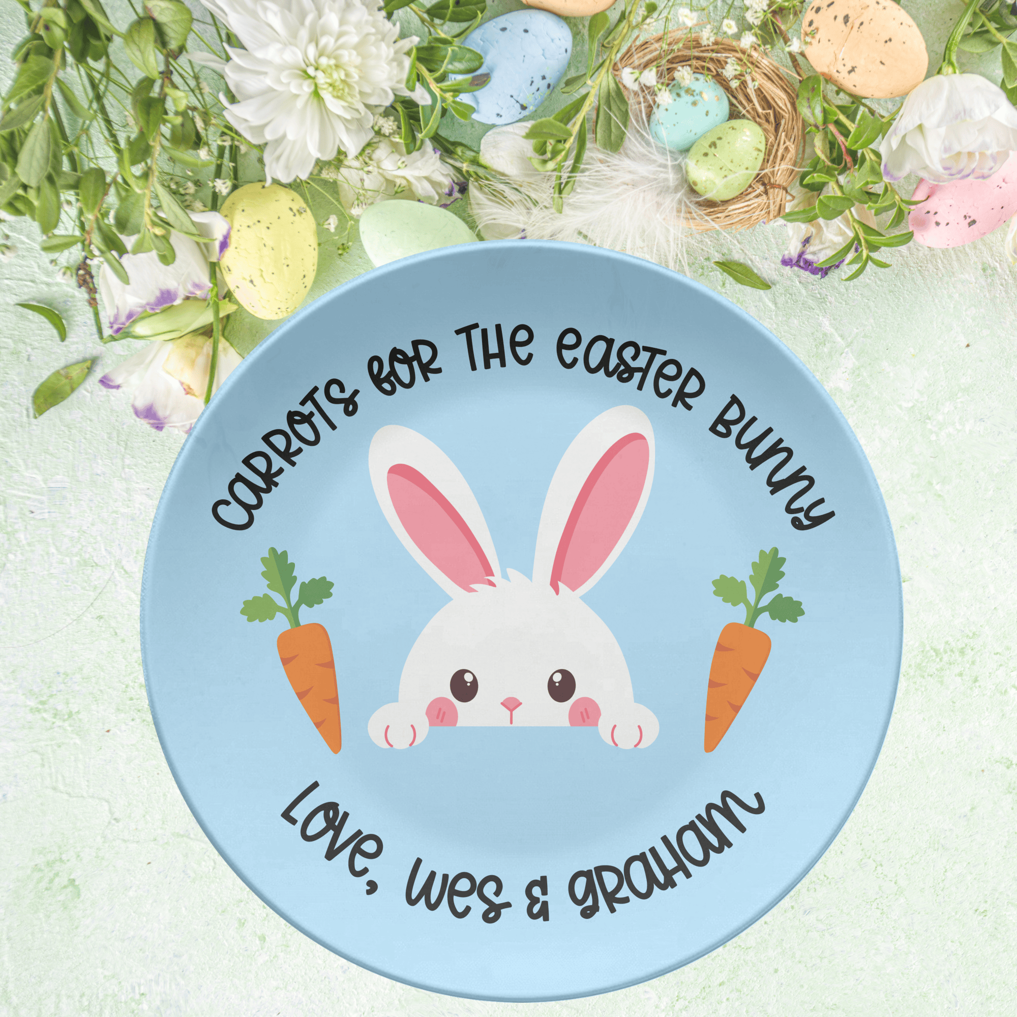 Blue Carrots Easter Bunny Plate by Lil Plate Shop