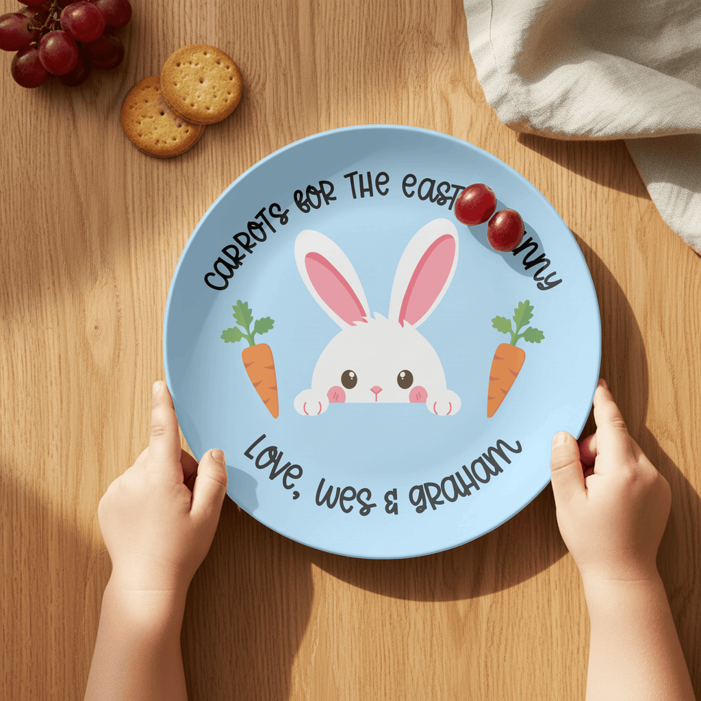 Blue Carrots Easter Bunny Plate by Lil Plate Shop