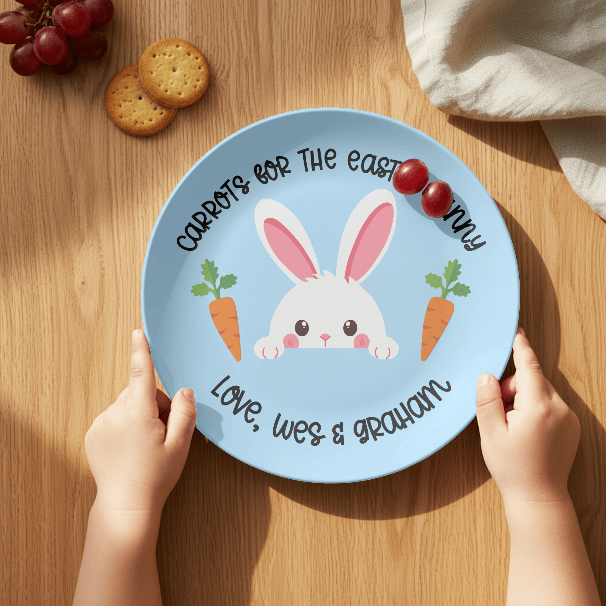 Blue Carrots Easter Bunny Plate by Lil Plate Shop