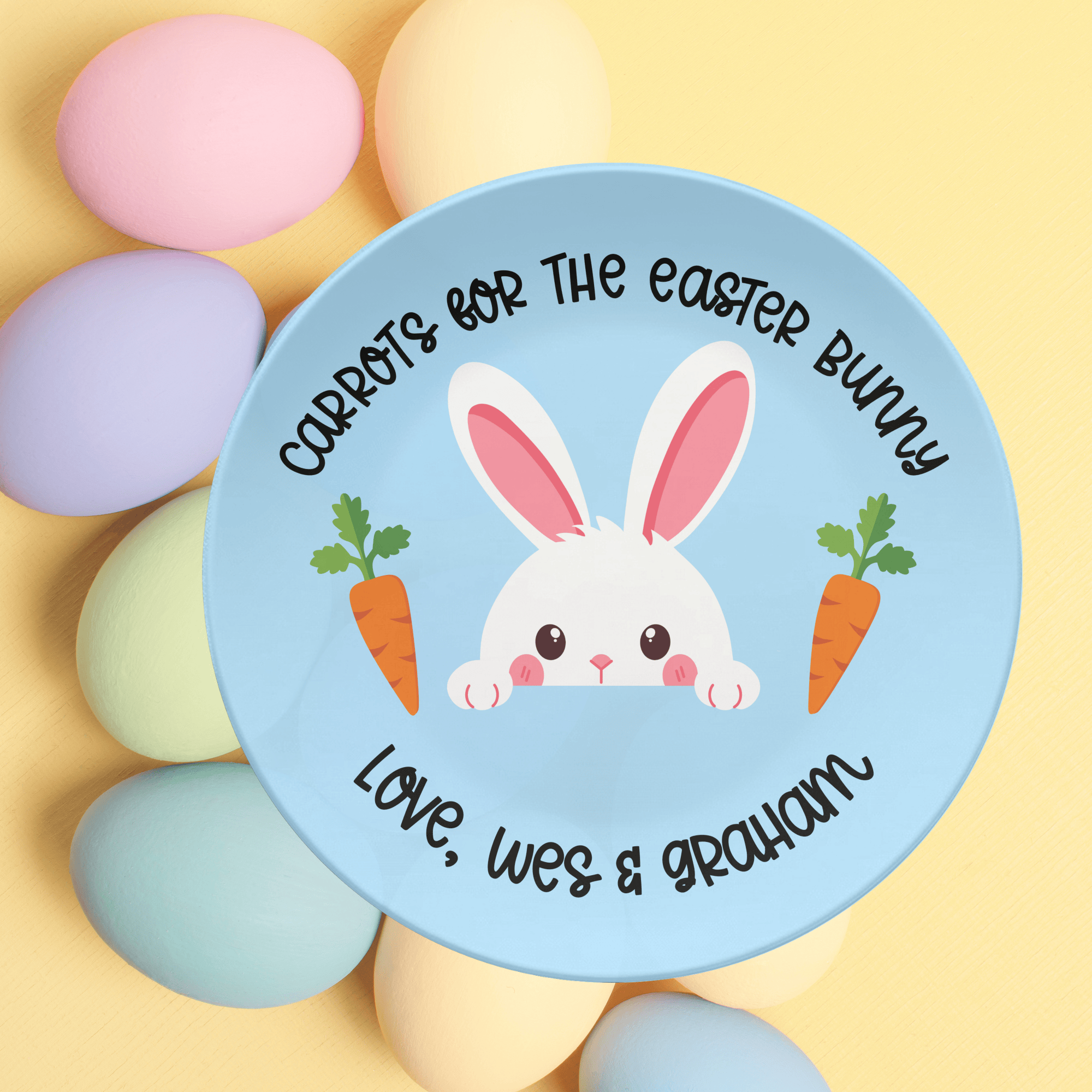 Blue Carrots Easter Bunny Plate by Lil Plate Shop