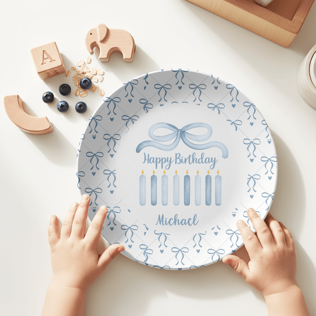 Blue Coquette Watercolor Bow Birthday Plate by Lil Plate Shop