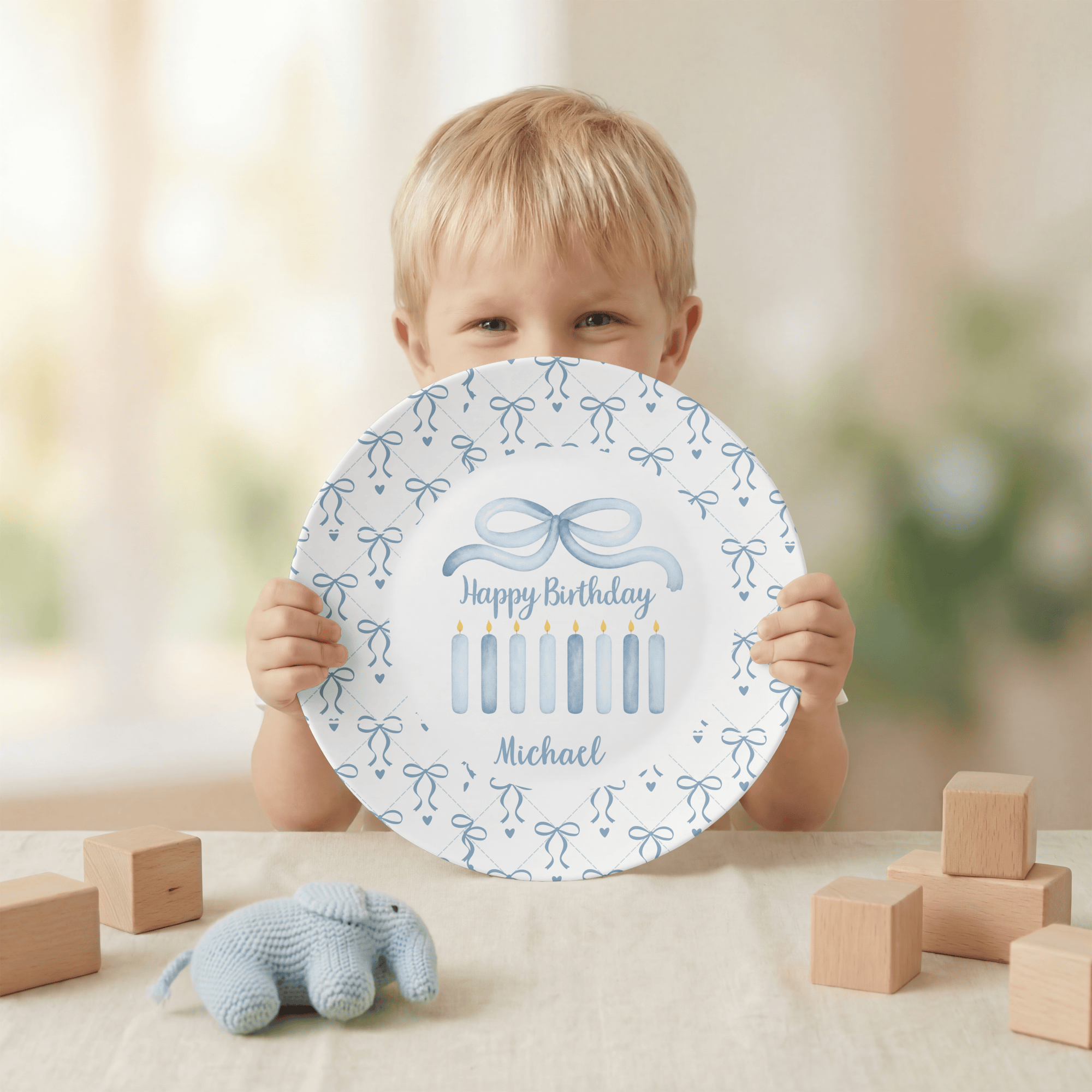 Blue Coquette Watercolor Bow Birthday Plate by Lil Plate Shop