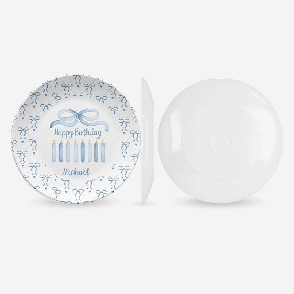 Blue Coquette Watercolor Bow Birthday Plate by Lil Plate Shop