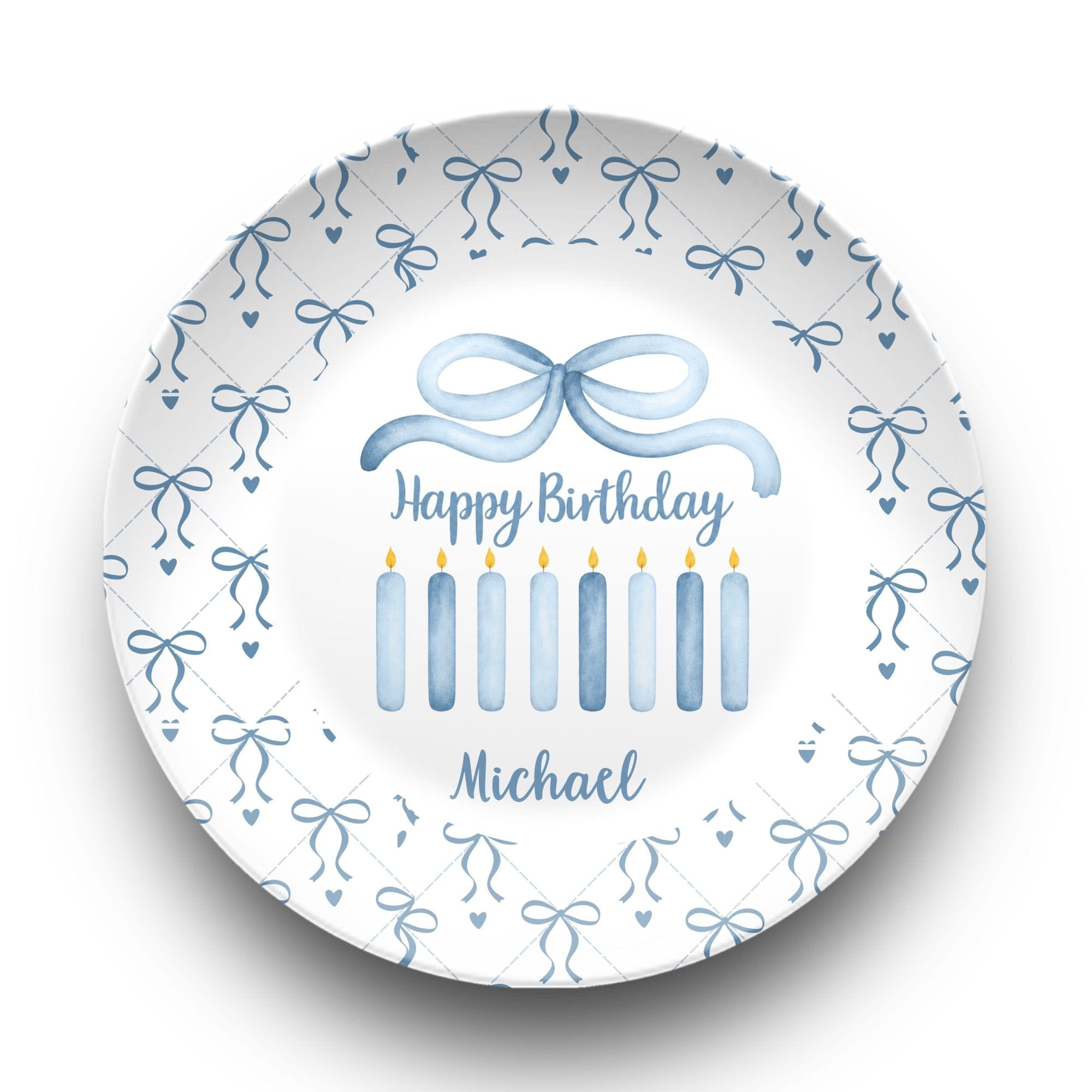 Blue Coquette Watercolor Bow Birthday Plate by Lil Plate Shop