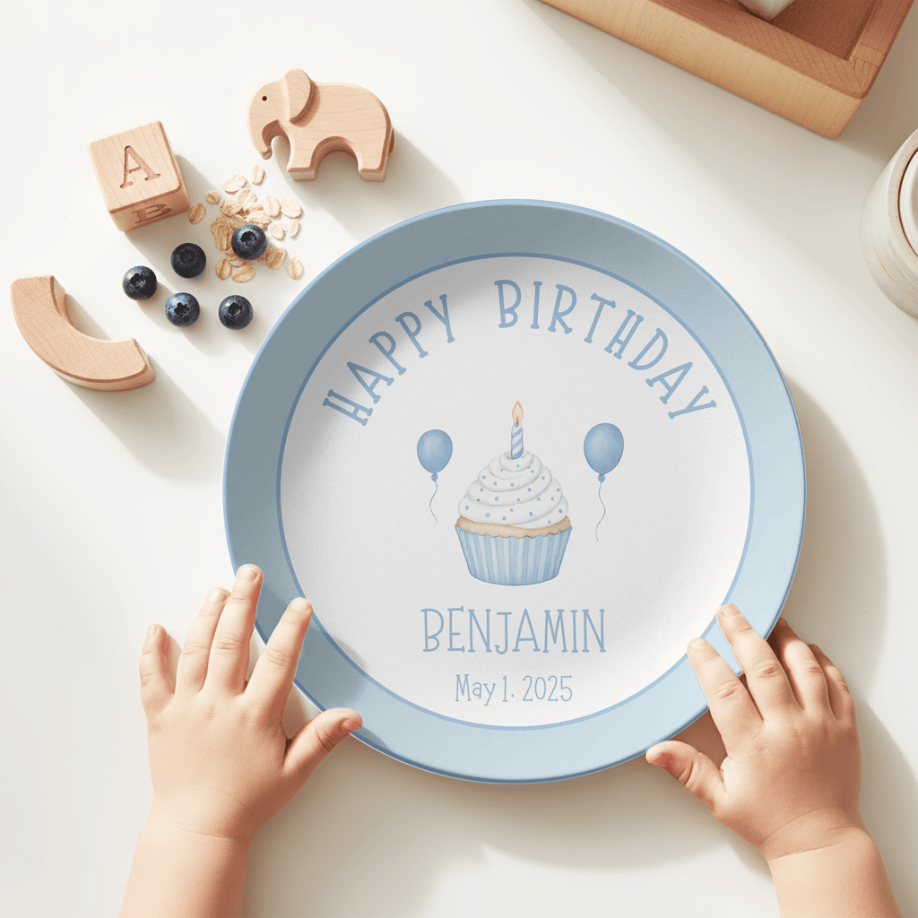 Blue Cupcake Border Plate by Lil Plate Shop