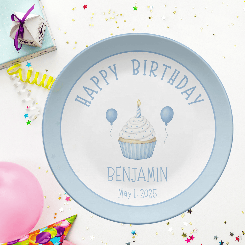Blue Cupcake Border Plate by Lil Plate Shop