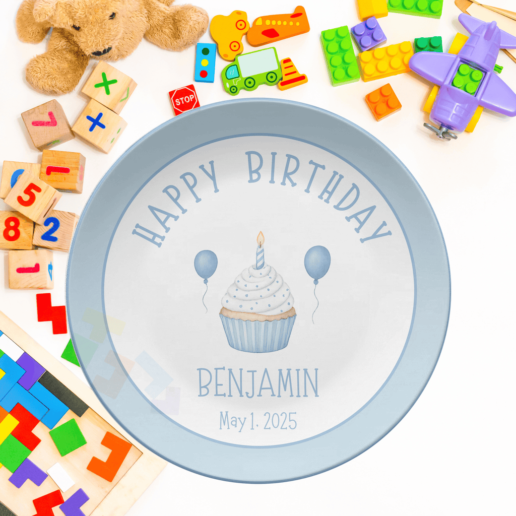 Blue Cupcake Border Plate by Lil Plate Shop
