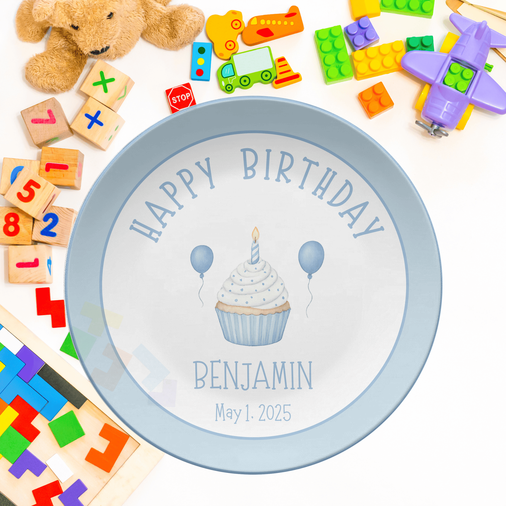 Blue Cupcake Border Plate by Lil Plate Shop