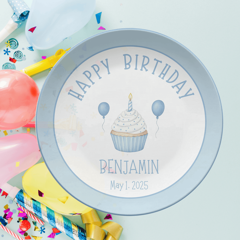 Blue Cupcake Border Plate by Lil Plate Shop