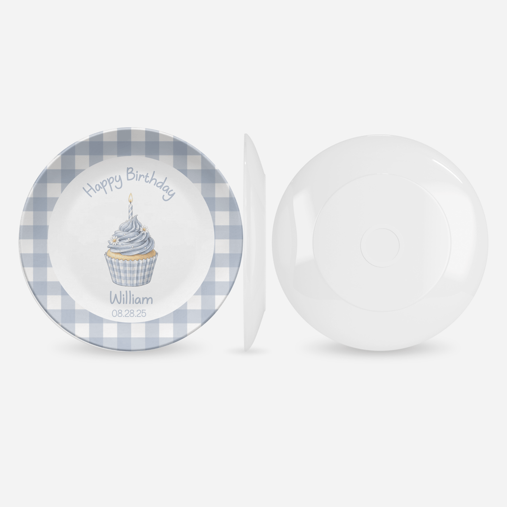 Blue Gingham Birthday Cupcake Plate by Lil Plate Shop